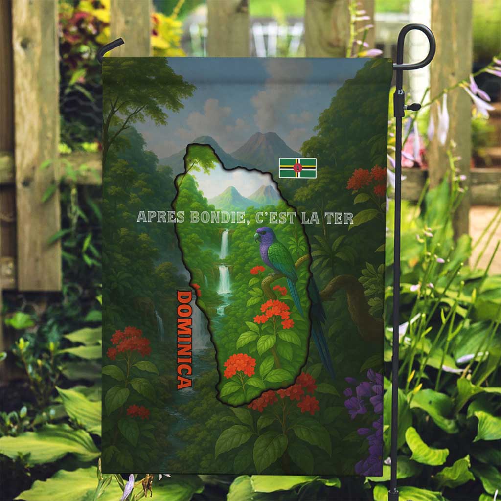 Dominica Nature Garden Flag Sisserou Parrot and Waterfall Island Map with National Flag Design - Wonder Print Shop