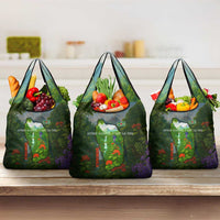 Dominica Nature Grocery Bag Sisserou Parrot and Waterfall Island Map with National Flag Design - Wonder Print Shop