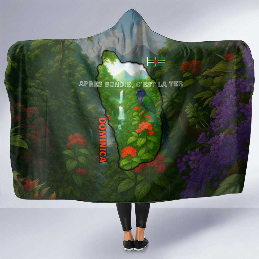 Dominica Nature Hooded Blanket Sisserou Parrot and Waterfall Island Map with National Flag Design - Wonder Print Shop