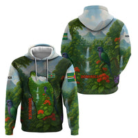 Dominica Nature Hoodie Sisserou Parrot and Waterfall Island Map with National Flag Design - Wonder Print Shop