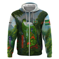Dominica Nature Hoodie Sisserou Parrot and Waterfall Island Map with National Flag Design - Wonder Print Shop