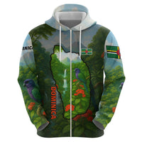 Dominica Nature Hoodie Sisserou Parrot and Waterfall Island Map with National Flag Design - Wonder Print Shop