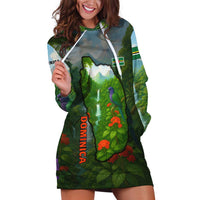 Dominica Nature Hoodie Dress Sisserou Parrot and Waterfall Island Map with National Flag Design - Wonder Print Shop