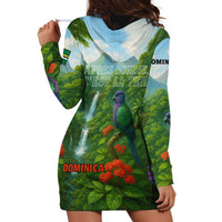 Dominica Nature Hoodie Dress Sisserou Parrot and Waterfall Island Map with National Flag Design - Wonder Print Shop