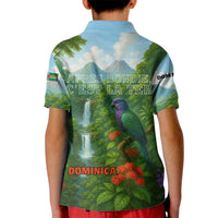 Dominica Nature Kid Polo Shirt Sisserou Parrot and Waterfall Island Map with National Flag Design - Wonder Print Shop