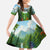 Dominica Nature Kid Short Sleeve Dress Sisserou Parrot and Waterfall Island Map with National Flag Design - Wonder Print Shop
