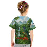 Dominica Nature Kid T Shirt Sisserou Parrot and Waterfall Island Map with National Flag Design - Wonder Print Shop
