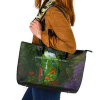 Dominica Nature Leather Tote Bag Sisserou Parrot and Waterfall Island Map with National Flag Design - Wonder Print Shop