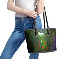 Dominica Nature Leather Tote Bag Sisserou Parrot and Waterfall Island Map with National Flag Design - Wonder Print Shop