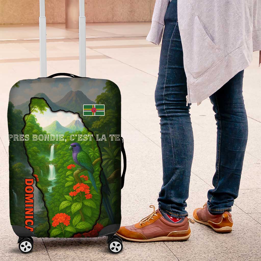 Dominica Nature Luggage Cover Sisserou Parrot and Waterfall Island Map with National Flag Design - Wonder Print Shop