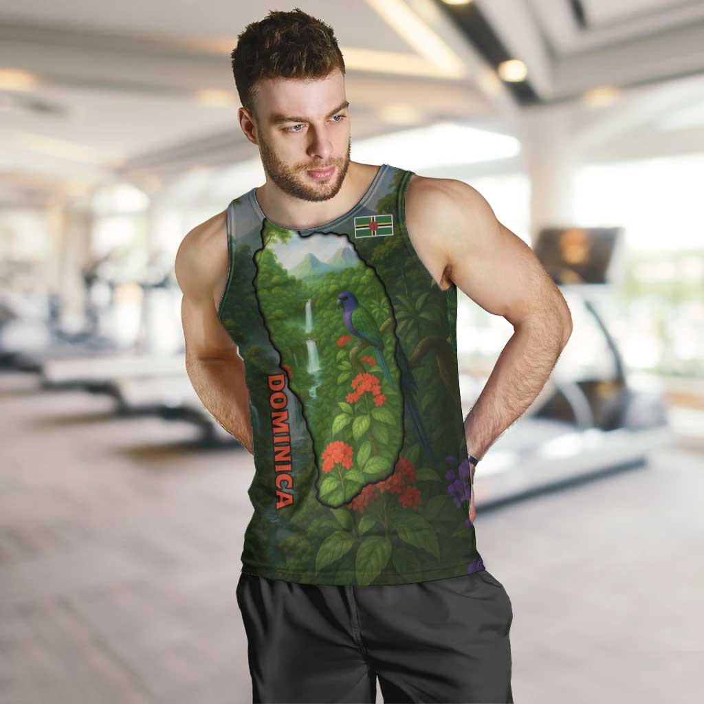 Dominica Nature Men Tank Top Sisserou Parrot and Waterfall Island Map with National Flag Design - Wonder Print Shop