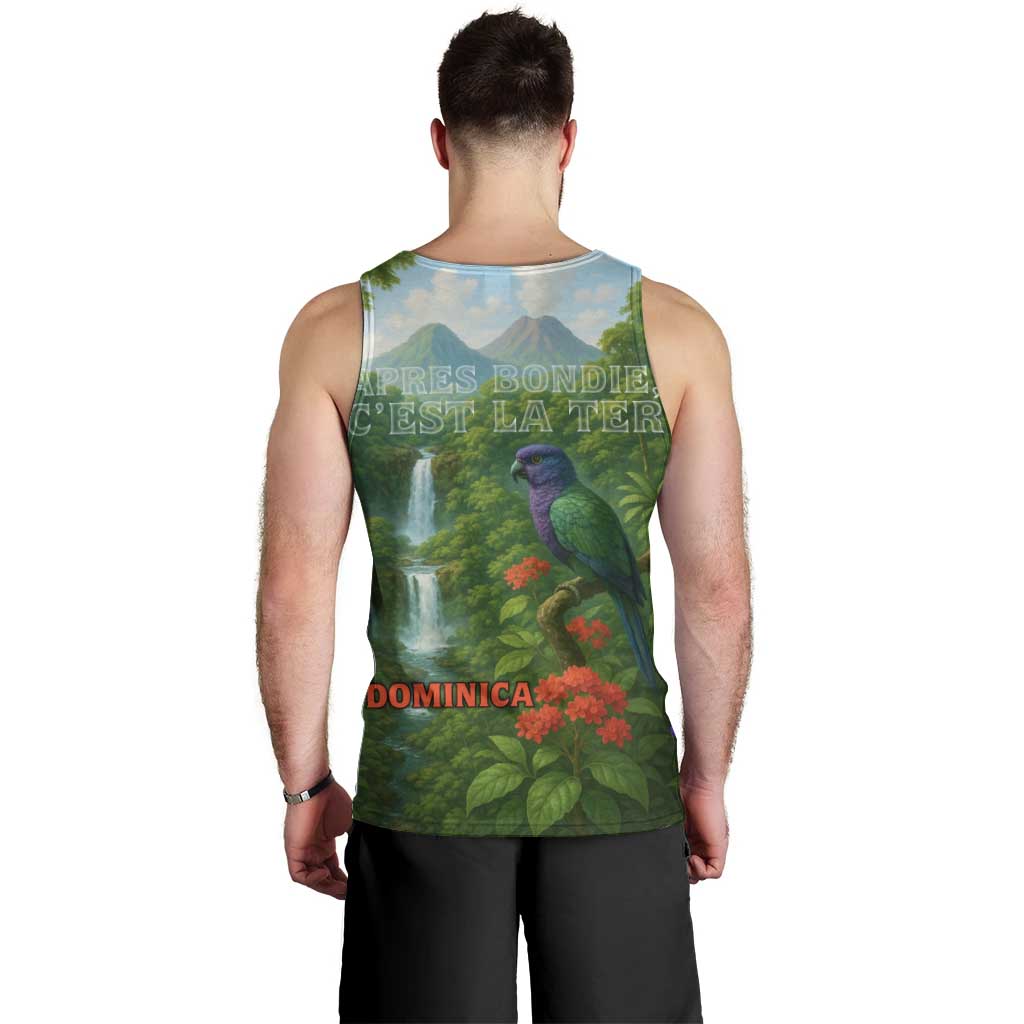 Dominica Nature Men Tank Top Sisserou Parrot and Waterfall Island Map with National Flag Design - Wonder Print Shop