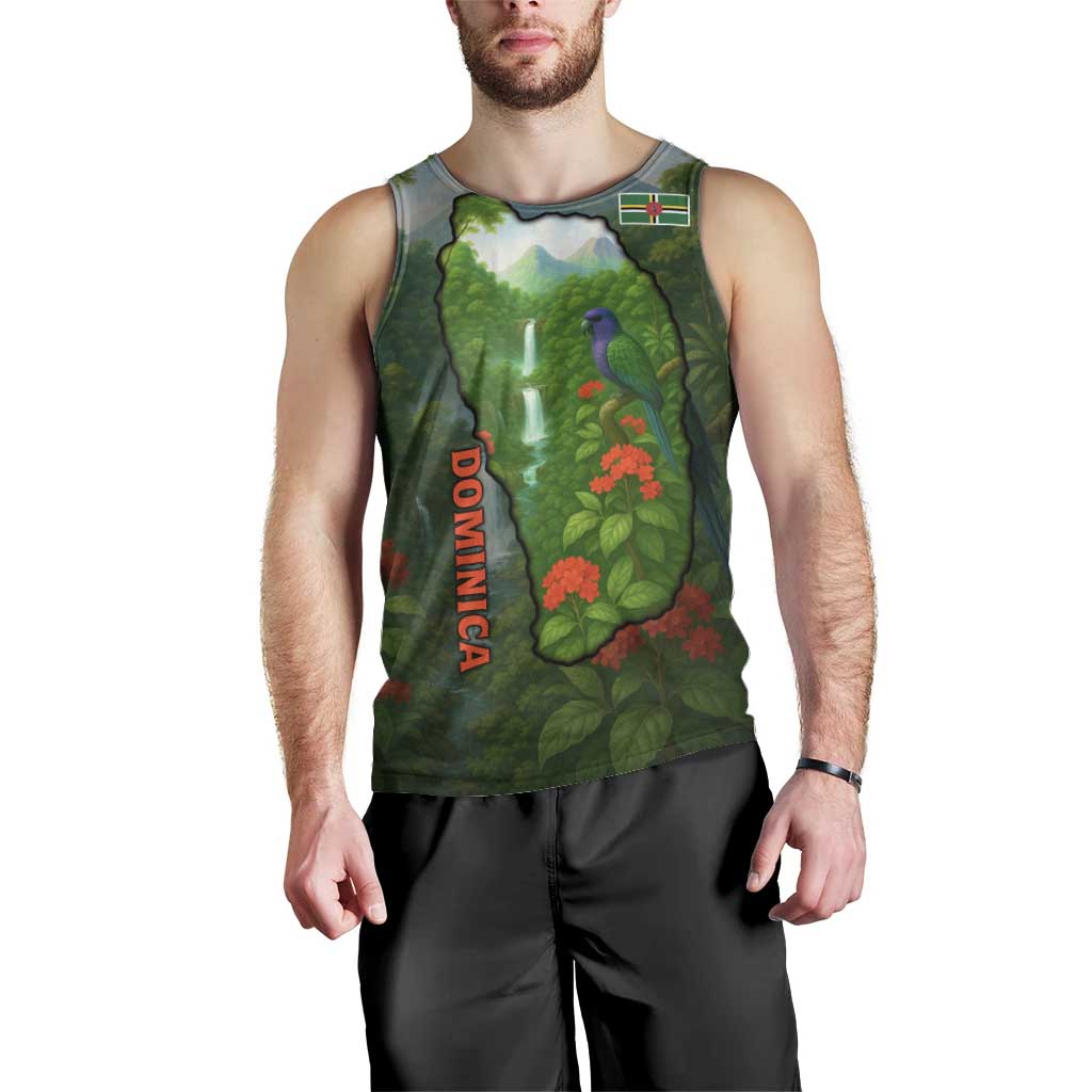 Dominica Nature Men Tank Top Sisserou Parrot and Waterfall Island Map with National Flag Design - Wonder Print Shop