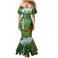 Dominica Nature Mermaid Dress Sisserou Parrot and Waterfall Island Map with National Flag Design - Wonder Print Shop