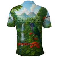 Dominica Nature Polo Shirt Sisserou Parrot and Waterfall Island Map with National Flag Design - Wonder Print Shop
