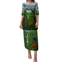 Dominica Nature Puletasi Sisserou Parrot and Waterfall Island Map with National Flag Design - Wonder Print Shop