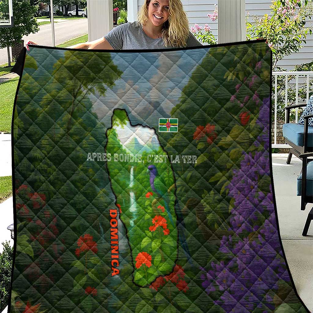 Dominica Nature Quilt Sisserou Parrot and Waterfall Island Map with National Flag Design - Wonder Print Shop