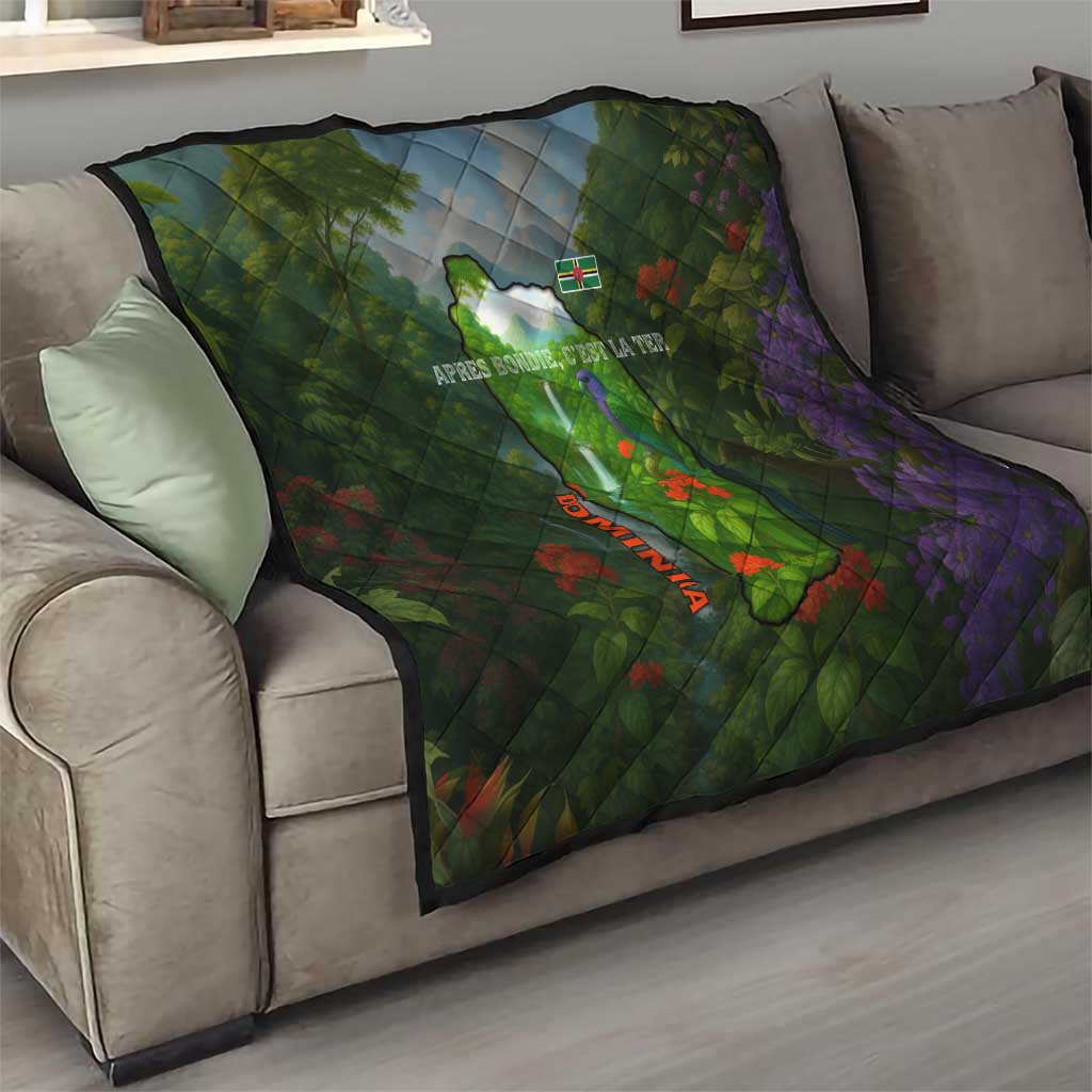 Dominica Nature Quilt Sisserou Parrot and Waterfall Island Map with National Flag Design - Wonder Print Shop