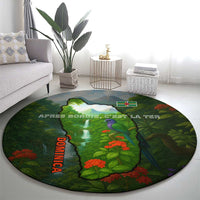 Dominica Nature Round Carpet Sisserou Parrot and Waterfall Island Map with National Flag Design - Wonder Print Shop