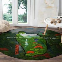 Dominica Nature Round Carpet Sisserou Parrot and Waterfall Island Map with National Flag Design - Wonder Print Shop