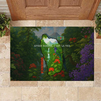 Dominica Nature Rubber Doormat Sisserou Parrot and Waterfall Island Map with National Flag Design - Wonder Print Shop