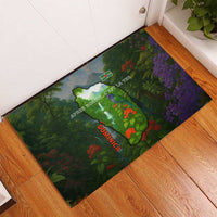 Dominica Nature Rubber Doormat Sisserou Parrot and Waterfall Island Map with National Flag Design - Wonder Print Shop