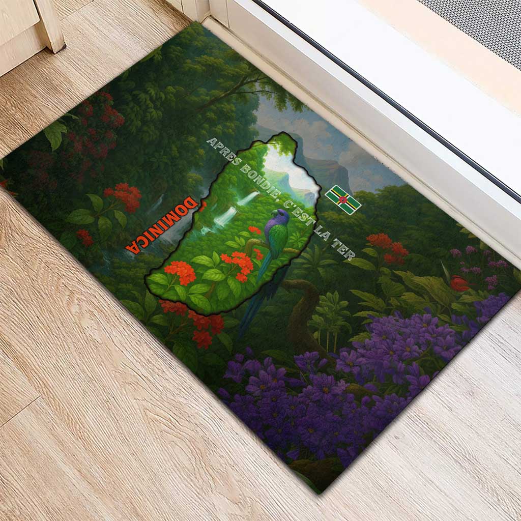 Dominica Nature Rubber Doormat Sisserou Parrot and Waterfall Island Map with National Flag Design - Wonder Print Shop