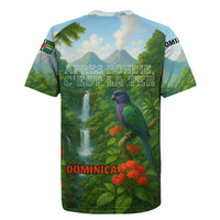 Dominica Nature Rugby Jersey Sisserou Parrot and Waterfall Island Map with National Flag Design - Wonder Print Shop