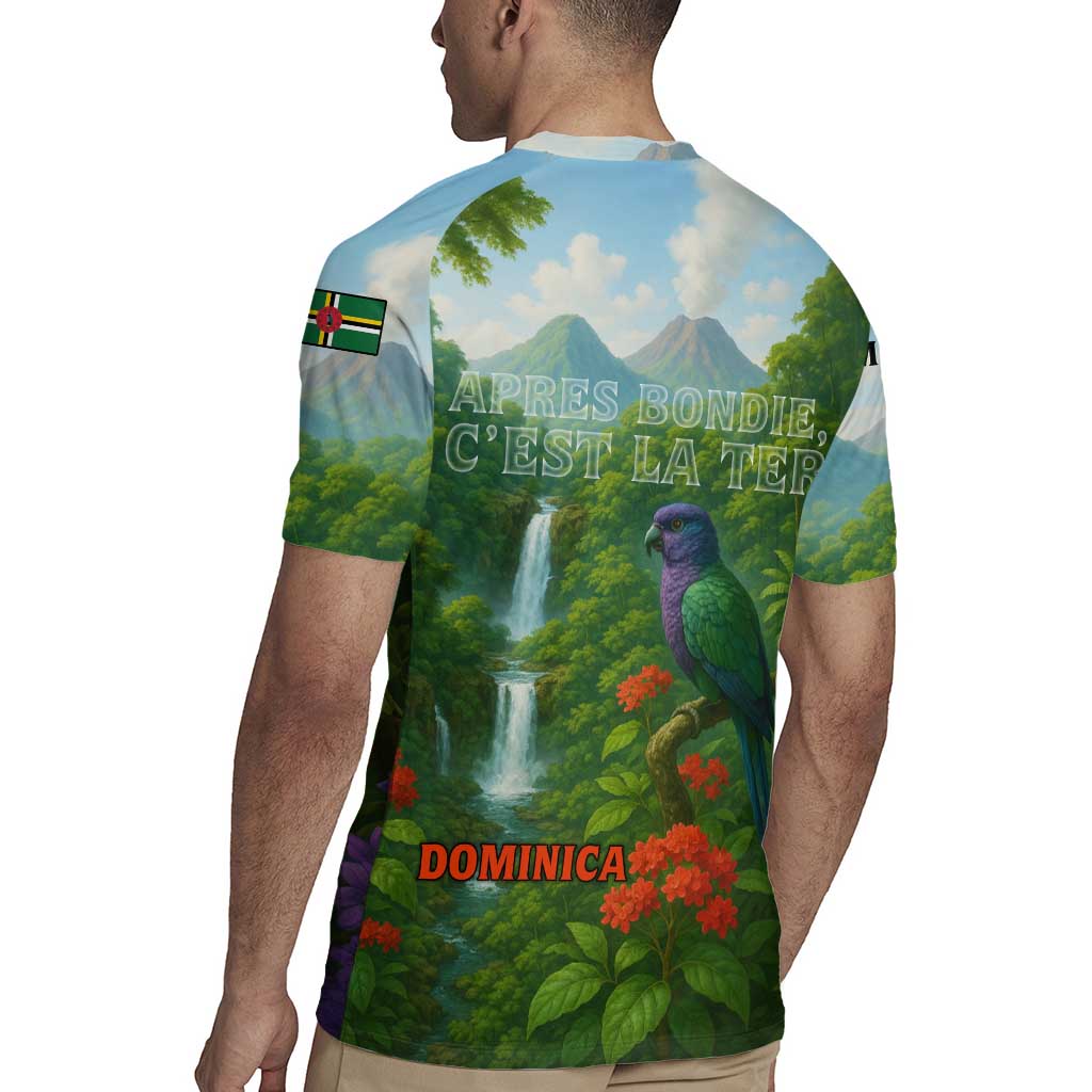 Dominica Nature Rugby Jersey Sisserou Parrot and Waterfall Island Map with National Flag Design - Wonder Print Shop