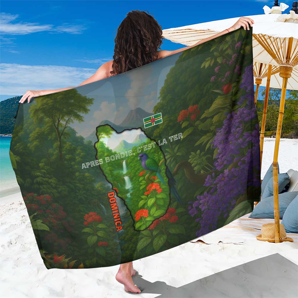 Dominica Nature Sarong Sisserou Parrot and Waterfall Island Map with National Flag Design - Wonder Print Shop