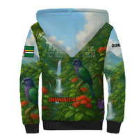 Dominica Nature Sherpa Hoodie Sisserou Parrot and Waterfall Island Map with National Flag Design - Wonder Print Shop