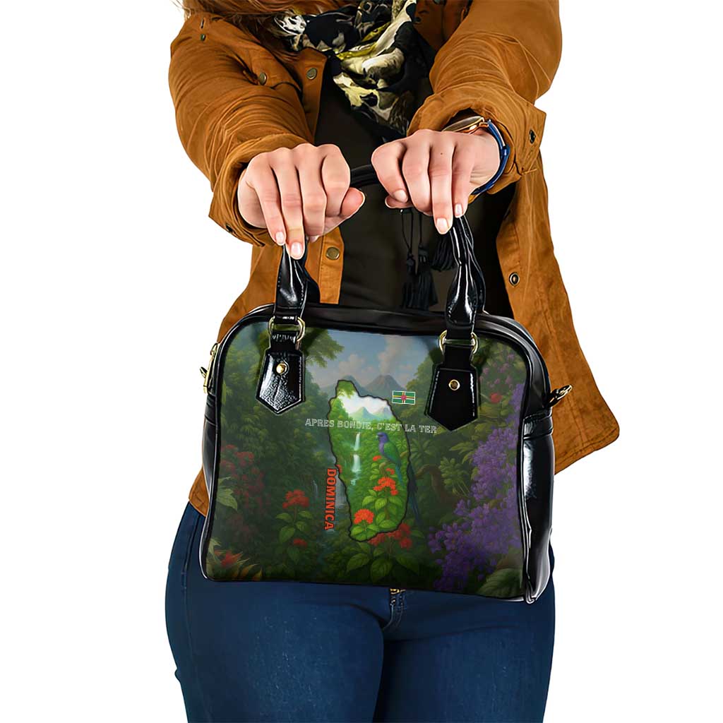 Dominica Nature Shoulder Handbag Sisserou Parrot and Waterfall Island Map with National Flag Design - Wonder Print Shop