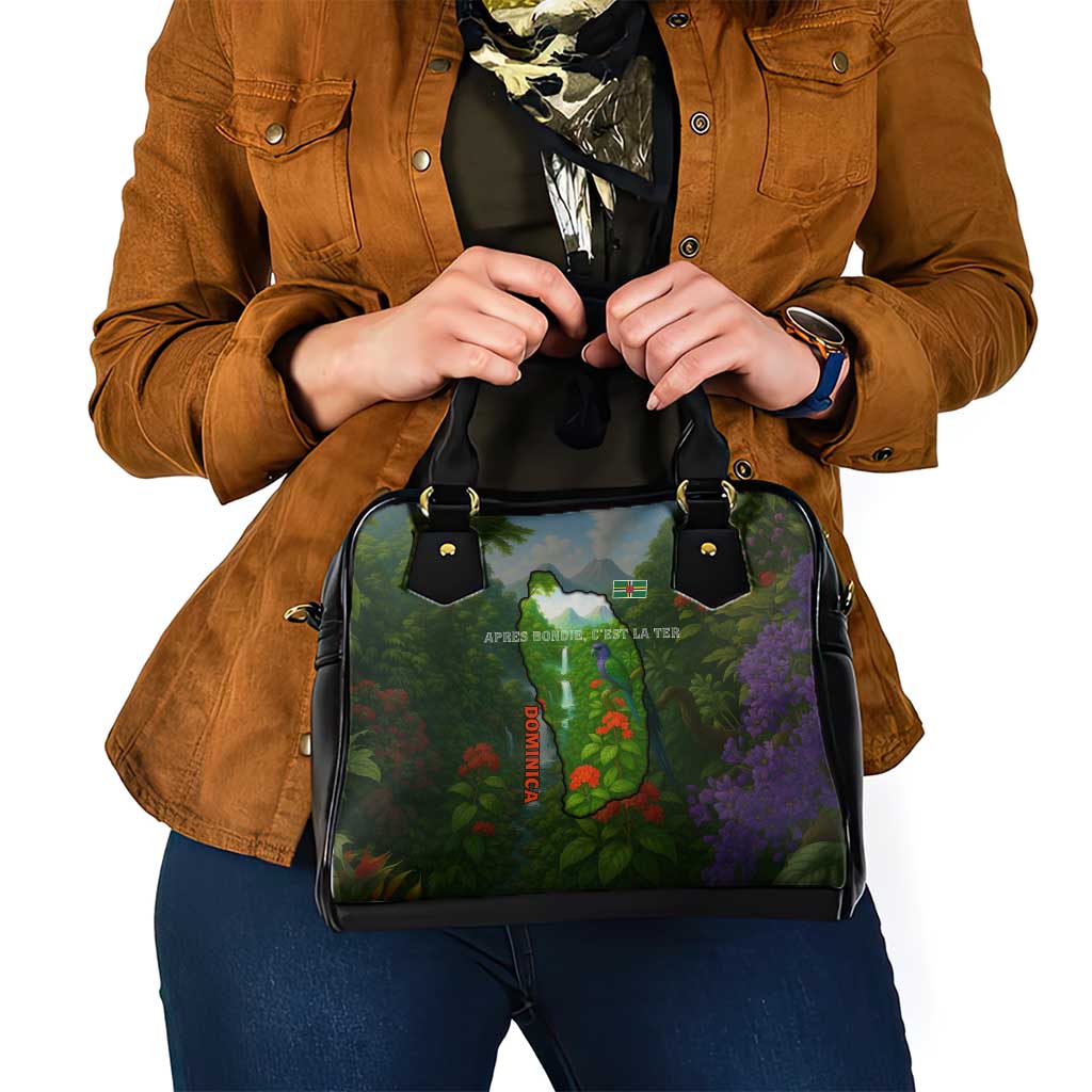 Dominica Nature Shoulder Handbag Sisserou Parrot and Waterfall Island Map with National Flag Design - Wonder Print Shop