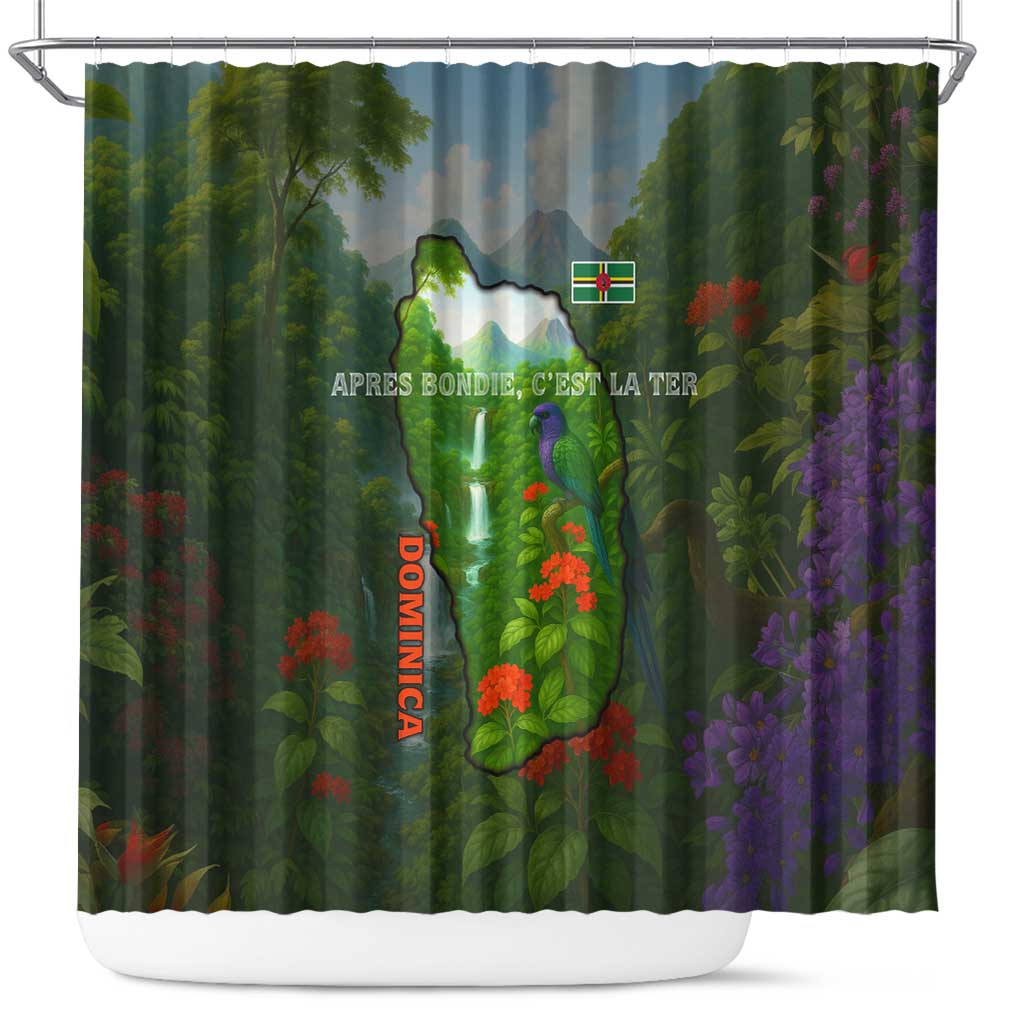 Dominica Nature Shower Curtain Sisserou Parrot and Waterfall Island Map with National Flag Design - Wonder Print Shop