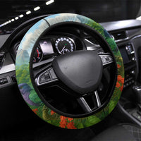 Dominica Nature Steering Wheel Cover Sisserou Parrot and Waterfall Island Map with National Flag Design - Wonder Print Shop