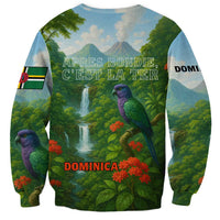 Dominica Nature Sweatshirt Sisserou Parrot and Waterfall Island Map with National Flag Design - Wonder Print Shop