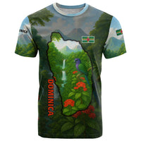 Dominica Nature T Shirt Sisserou Parrot and Waterfall Island Map with National Flag Design - Wonder Print Shop