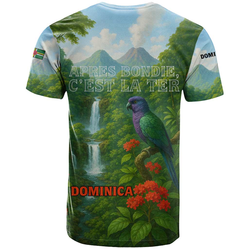 Dominica Nature T Shirt Sisserou Parrot and Waterfall Island Map with National Flag Design - Wonder Print Shop