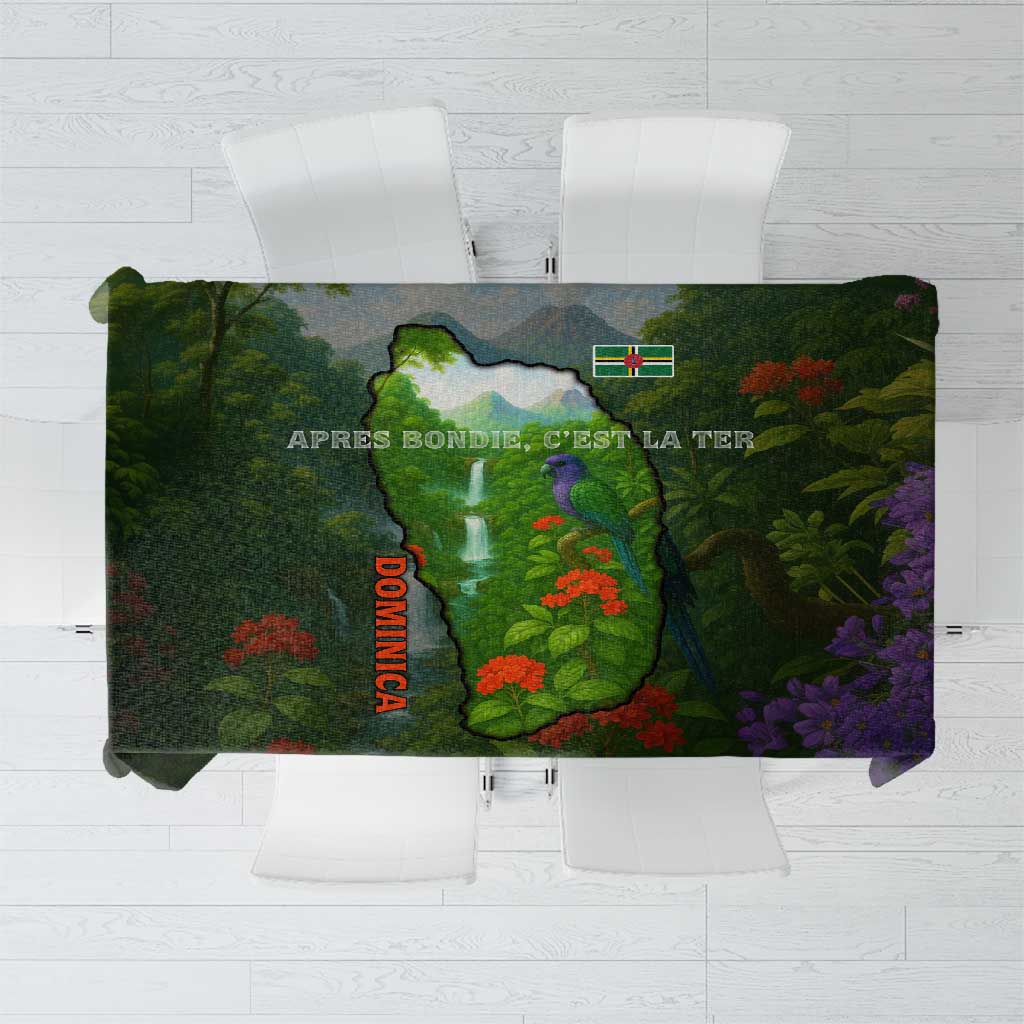 Dominica Nature Tablecloth Sisserou Parrot and Waterfall Island Map with National Flag Design - Wonder Print Shop