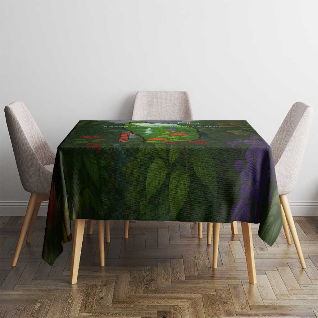 Dominica Nature Tablecloth Sisserou Parrot and Waterfall Island Map with National Flag Design - Wonder Print Shop