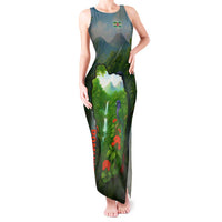 Dominica Nature Tank Maxi Dress Sisserou Parrot and Waterfall Island Map with National Flag Design - Wonder Print Shop