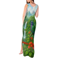 Dominica Nature Tank Maxi Dress Sisserou Parrot and Waterfall Island Map with National Flag Design - Wonder Print Shop