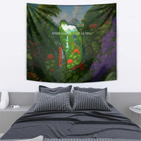 Dominica Nature Tapestry Sisserou Parrot and Waterfall Island Map with National Flag Design - Wonder Print Shop