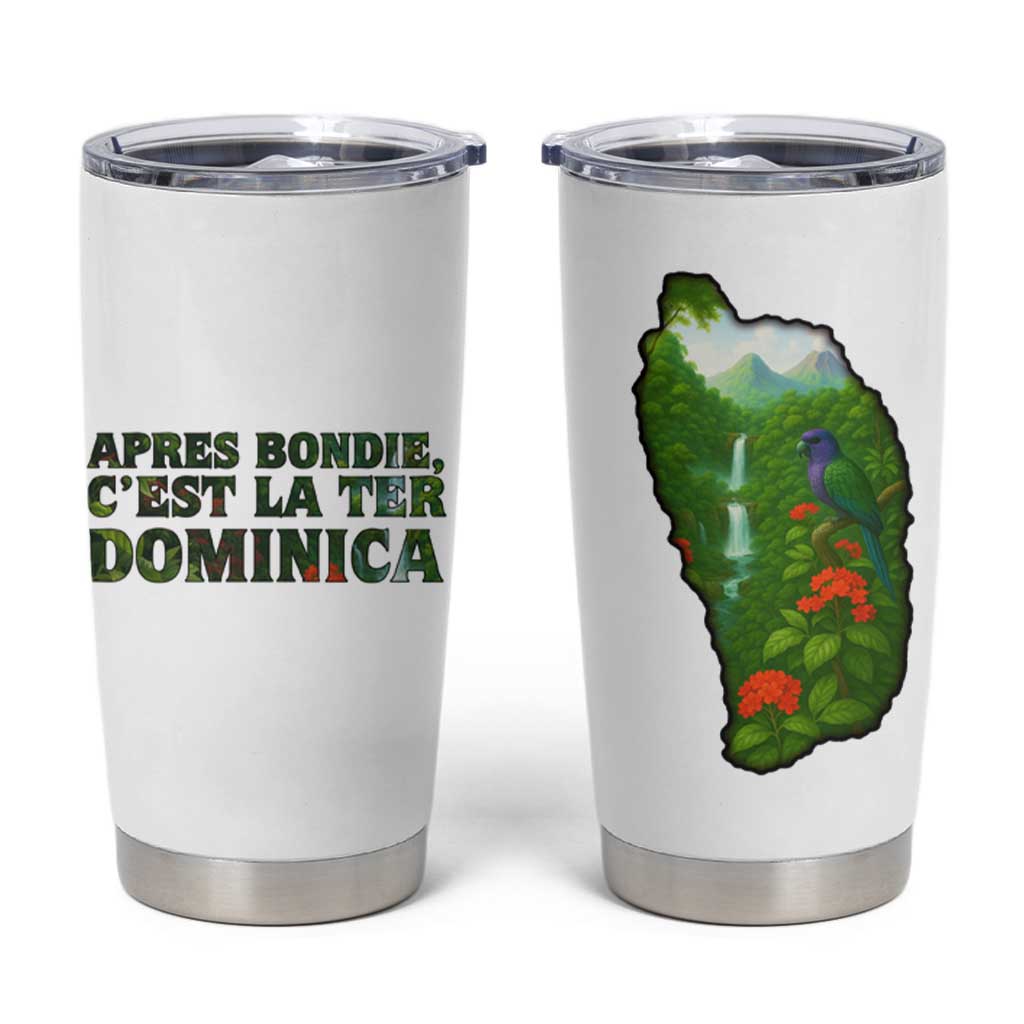 Dominica Nature Tumbler Cup Sisserou Parrot and Waterfall Island Map with National Flag Design - Wonder Print Shop