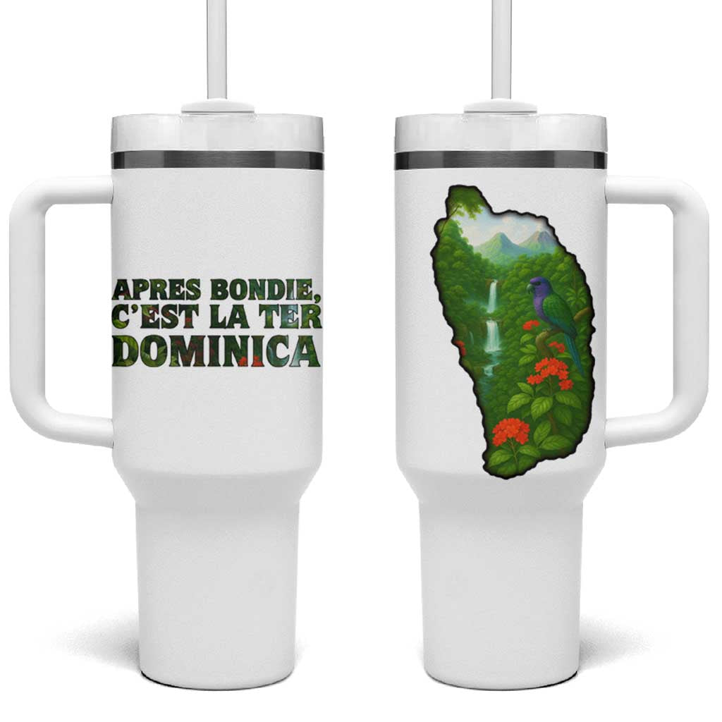 Dominica Nature Tumbler With Handle Sisserou Parrot and Waterfall Island Map with National Flag Design - Wonder Print Shop