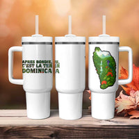 Dominica Nature Tumbler With Handle Sisserou Parrot and Waterfall Island Map with National Flag Design - Wonder Print Shop