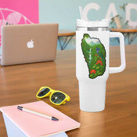 Dominica Nature Tumbler With Handle Sisserou Parrot and Waterfall Island Map with National Flag Design - Wonder Print Shop