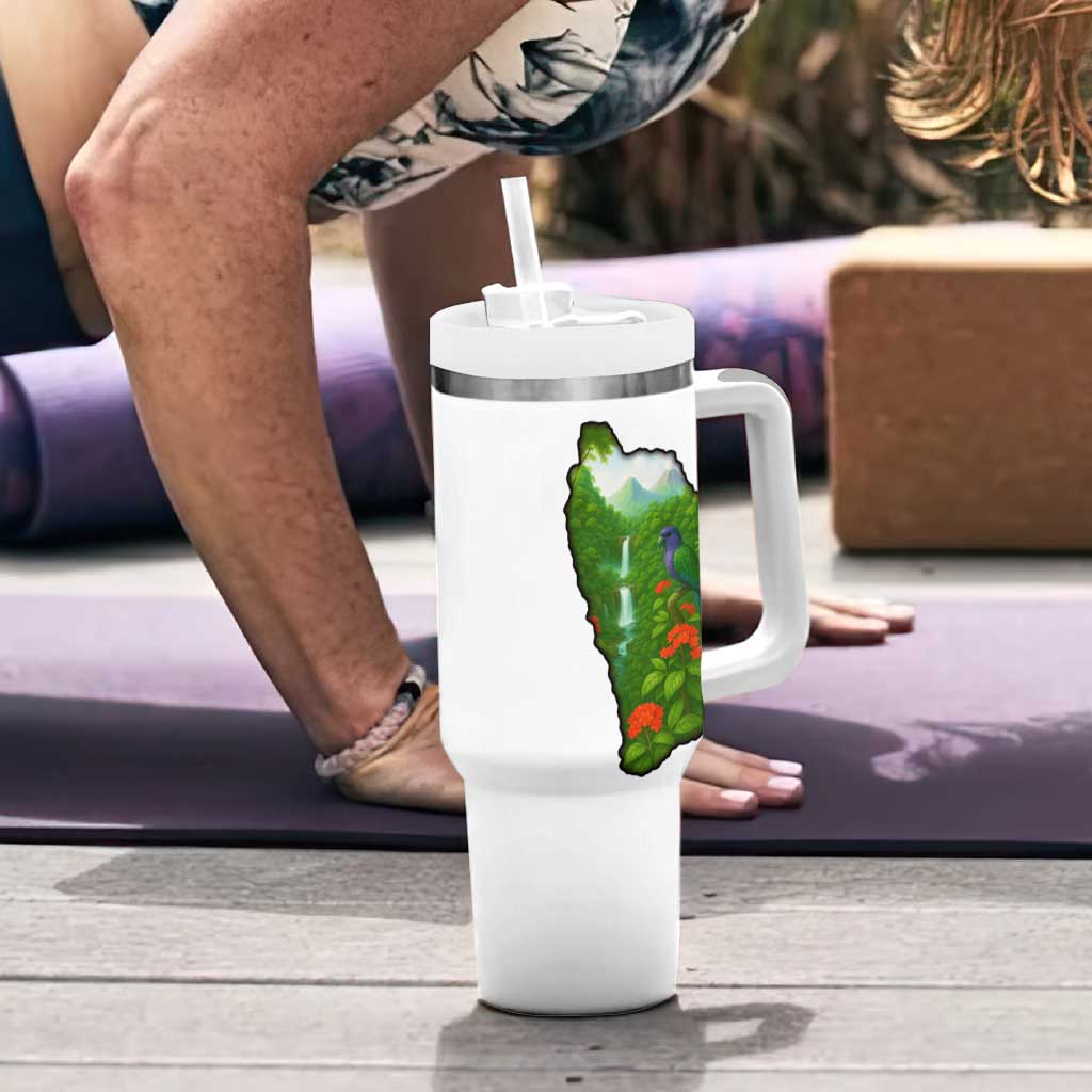 Dominica Nature Tumbler With Handle Sisserou Parrot and Waterfall Island Map with National Flag Design - Wonder Print Shop