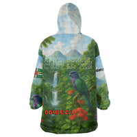 Dominica Nature Wearable Blanket Hoodie Sisserou Parrot and Waterfall Island Map with National Flag Design - Wonder Print Shop