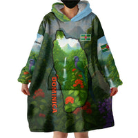 Dominica Nature Wearable Blanket Hoodie Sisserou Parrot and Waterfall Island Map with National Flag Design - Wonder Print Shop
